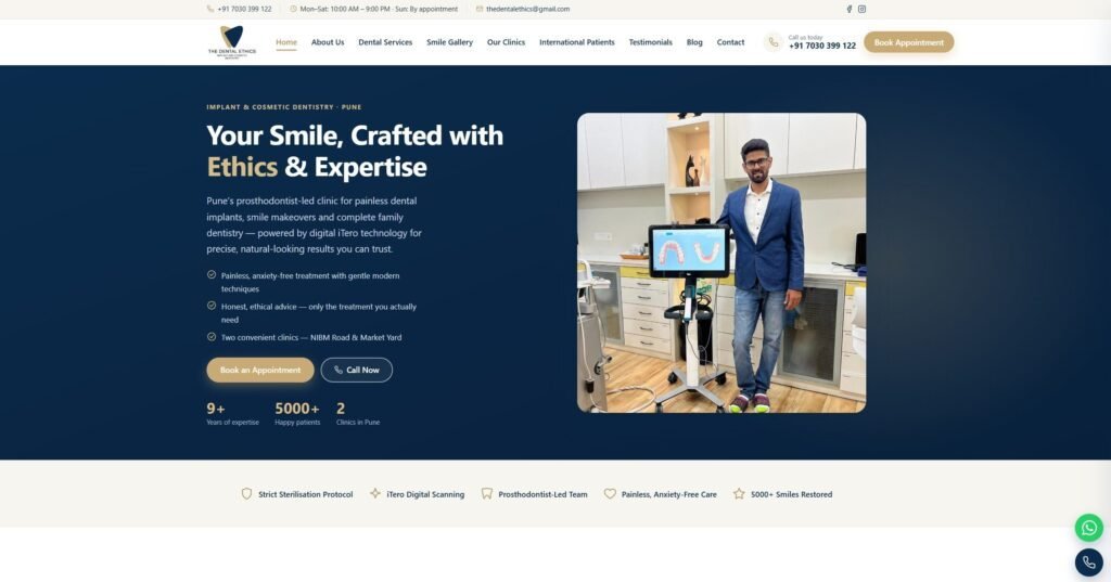 The Dental Ethics — Premium Custom WordPress Website for Dental Implant & Cosmetic Dentistry Clinic, NIBM Pune